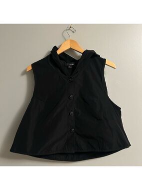 Sun Kim Black Sleeveless Button-Up Hooded Vest Large